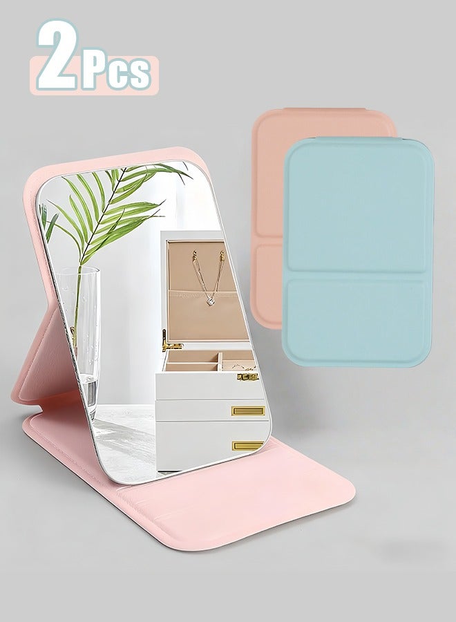 2 قطعة مرآة يدوية، مرايا جيب رفيعة للغاية، مرآة مكياج محمولة للسفر، مرايا سفر مدمجة قابلة للطي، محمولة للجيب والمحفظة للتخييم والمنزل والمكتب، جيدة للهدايا - Image 1